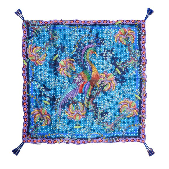 Johnny Was Thalassa Silk Scarf Floral Square Large Peacock 
